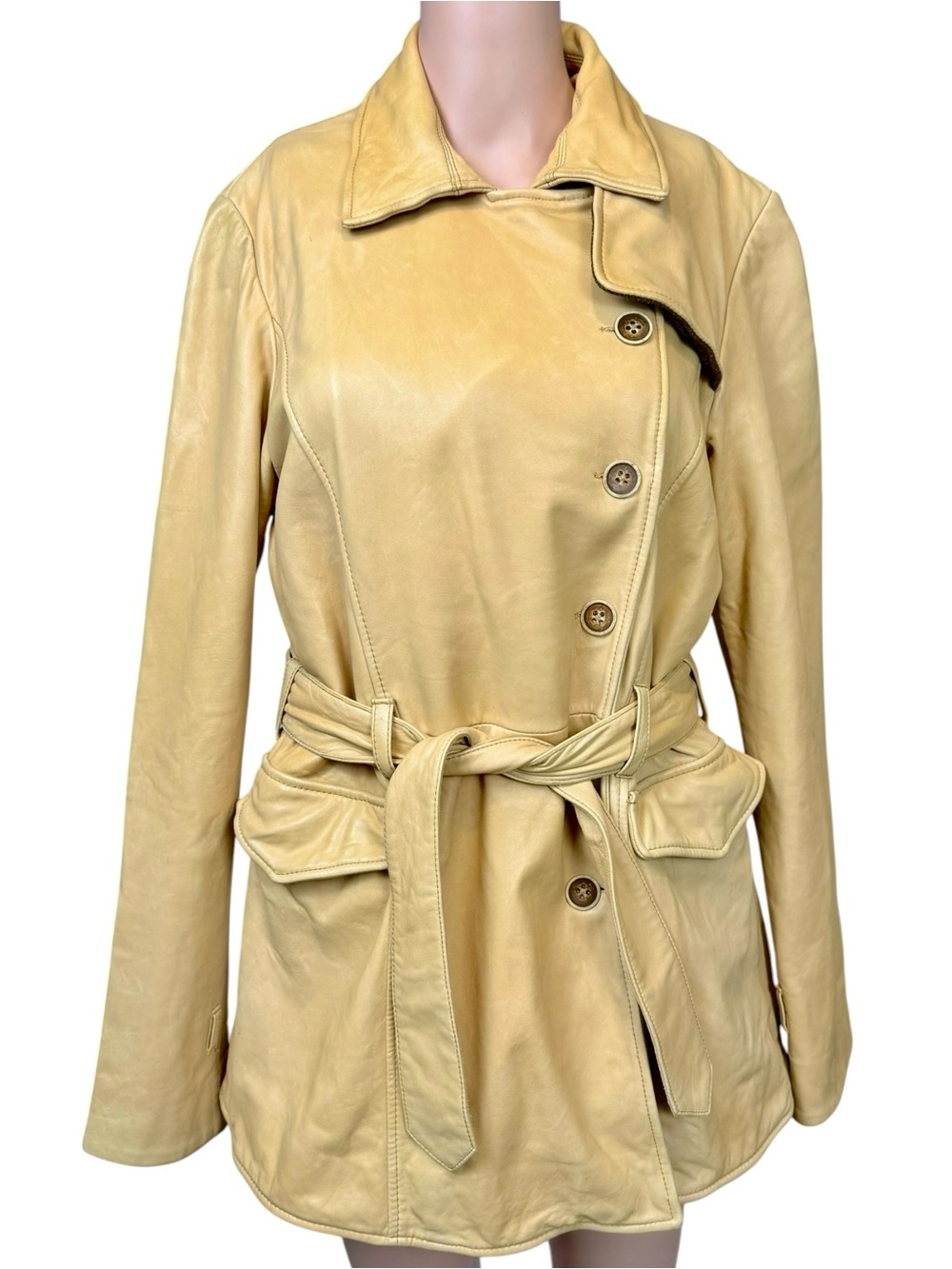 Nigel Preston & Knight Tan 100% Lambskin Leather Belted Trench Coat Jacket Small